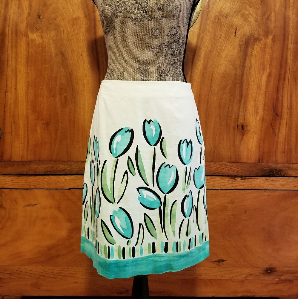 Watercolor tulips talbots stretch skirt
